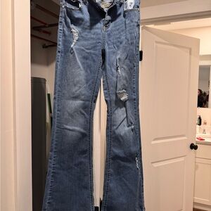 Indigo Rein Flare Jeans in Distressed Blue